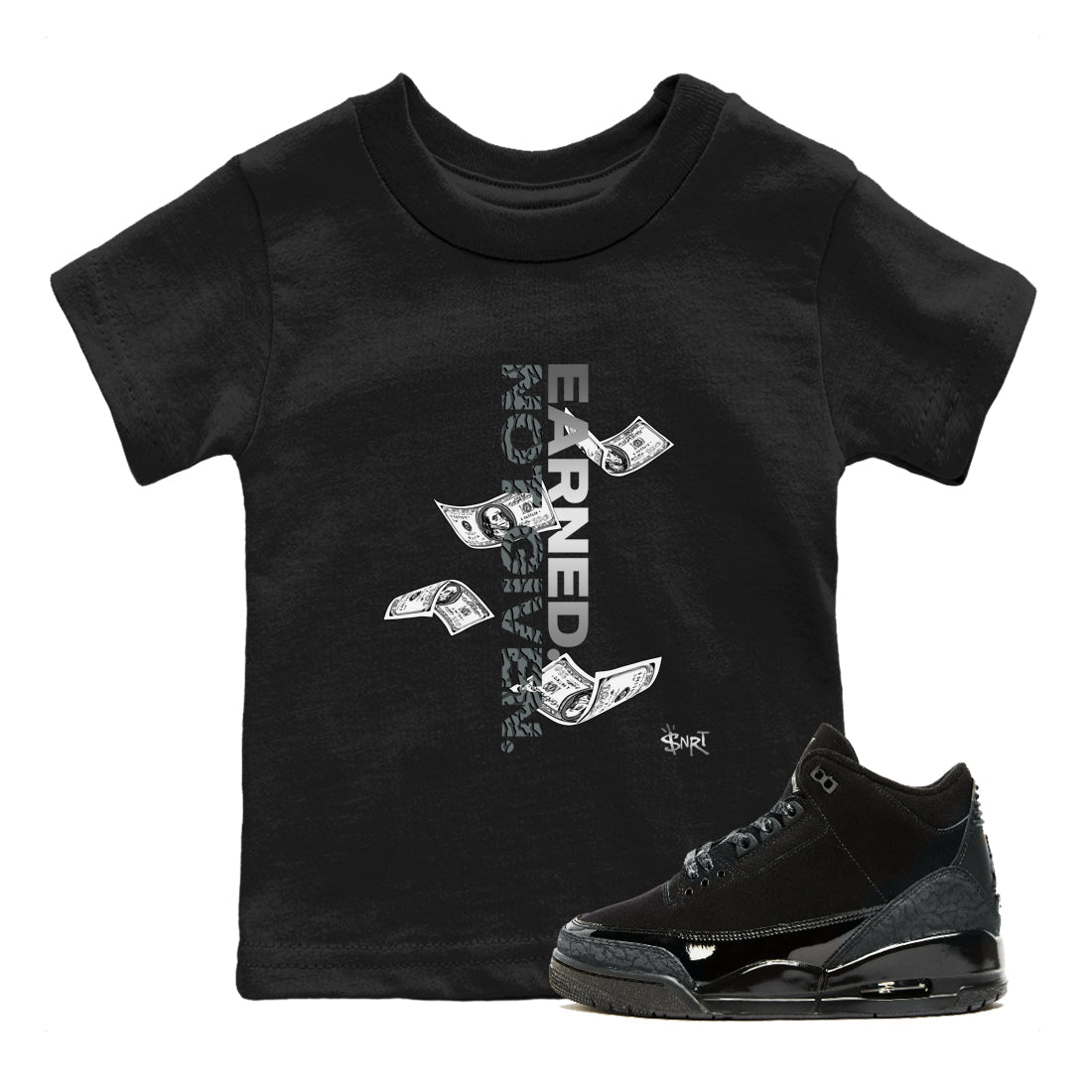 Earned Not Given snkmatch Tees Kids - Air Jordan 3 Black Cat