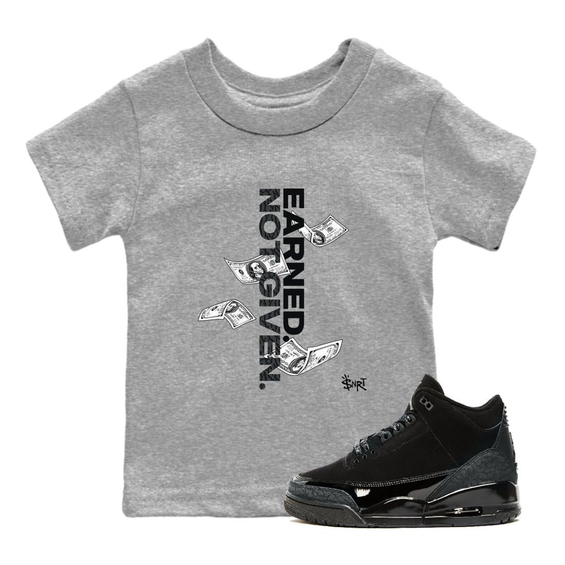 Earned Not Given snkmatch Tees Kids - Air Jordan 3 Black Cat