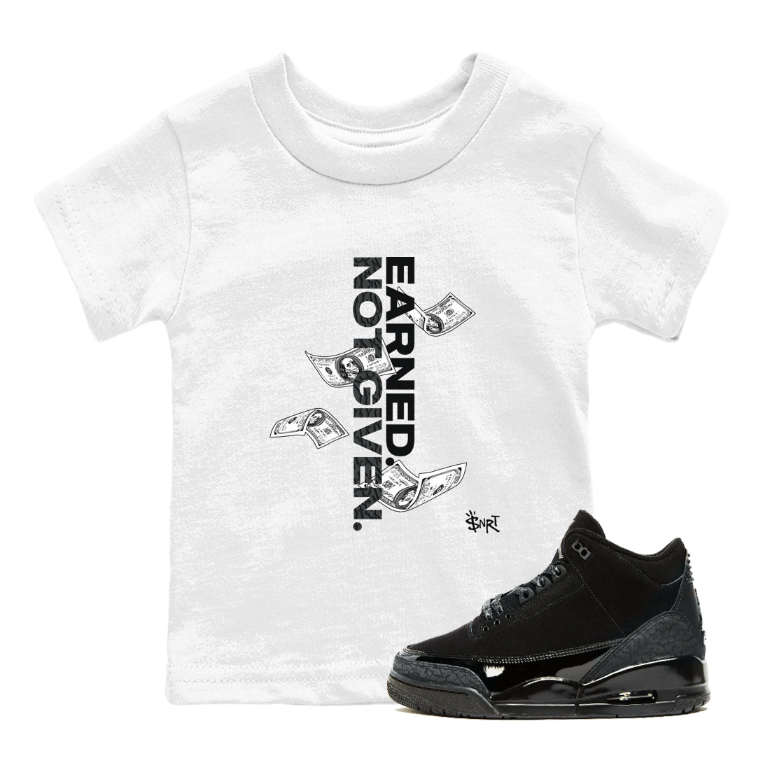 Earned Not Given snkmatch Tees Kids - Air Jordan 3 Black Cat