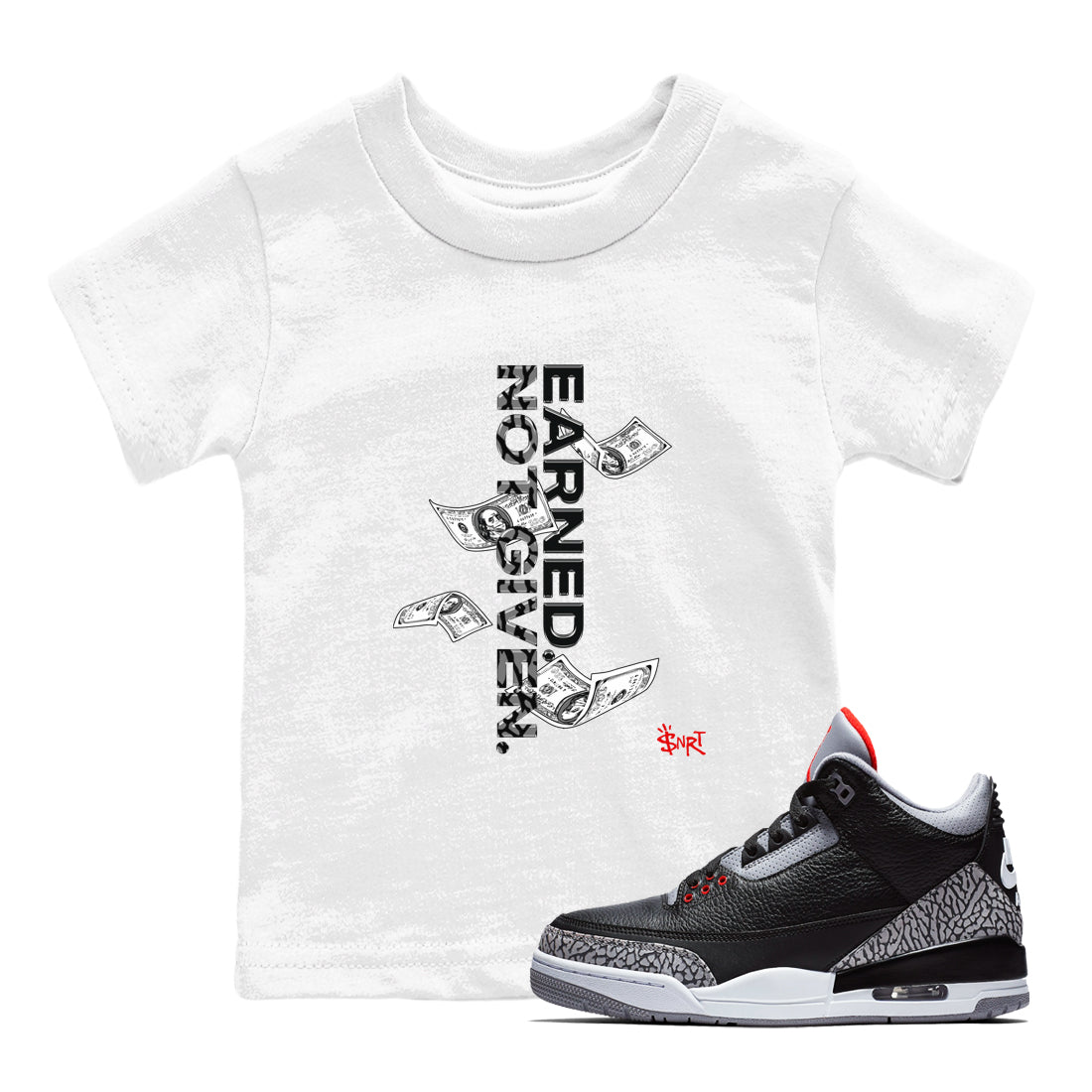 Earned Not Given snkmatch Tees Kids - Air Jordan 3 Black Cement