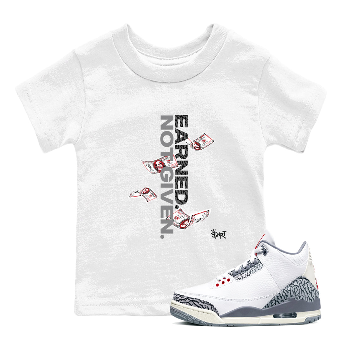 Earned Not Given snkmatch Tees Kids - Air Jordan 3 Cement Grey