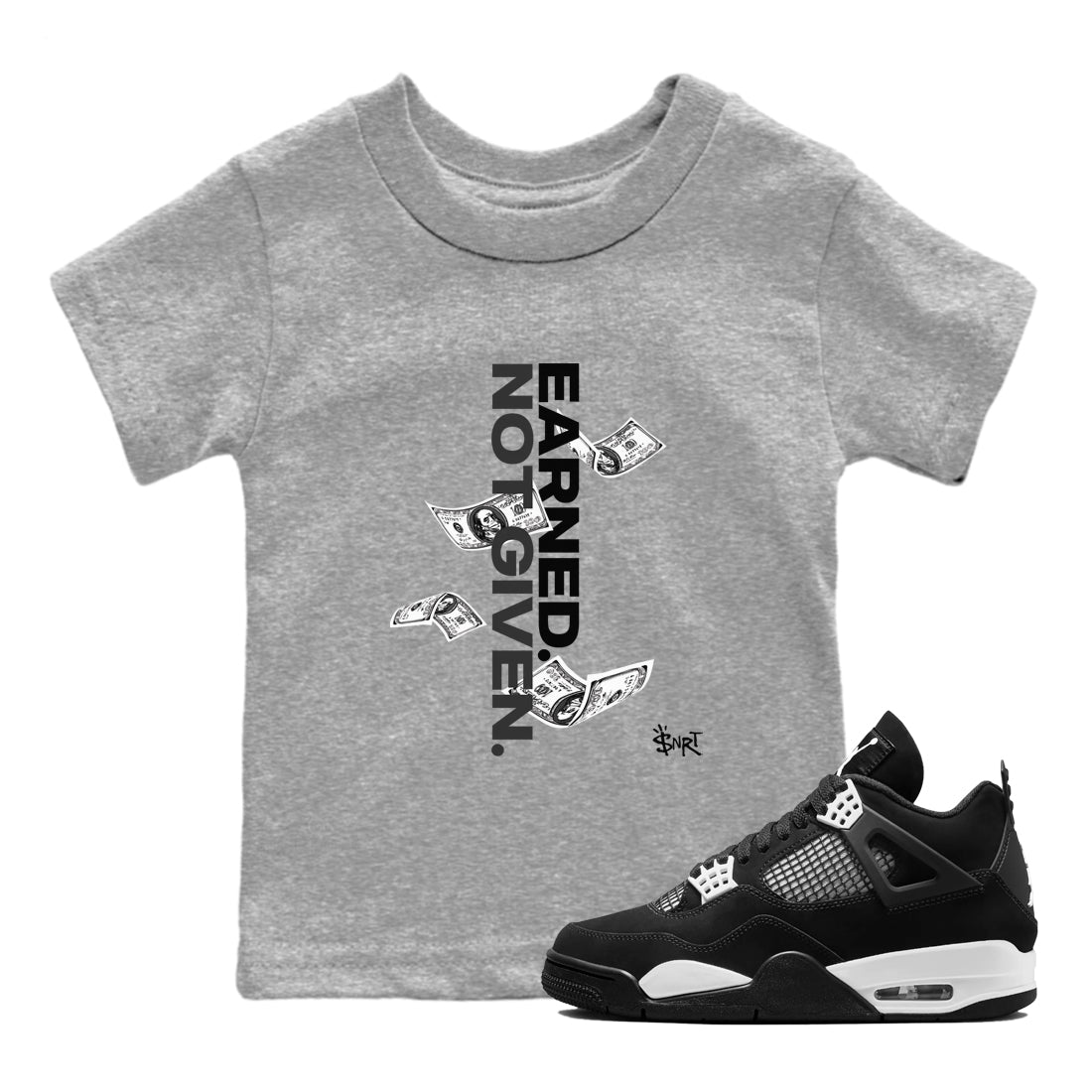 Earned Not Given snkmatch Tees Kids - Air Jordan 4 White Thunder