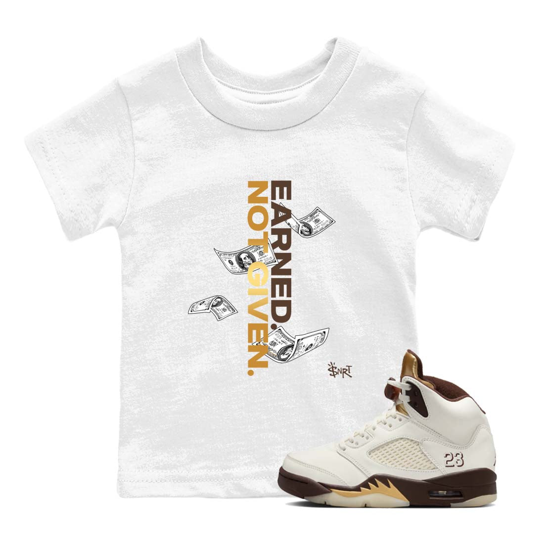 Earned Not Given snkmatch Tees Kids - Air Jordan 5 Golden Ticket
