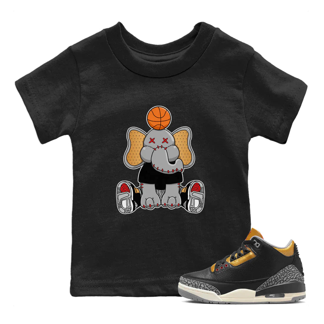 Elephant Doll Kids Tops - Air Jordan 3 Black Gold