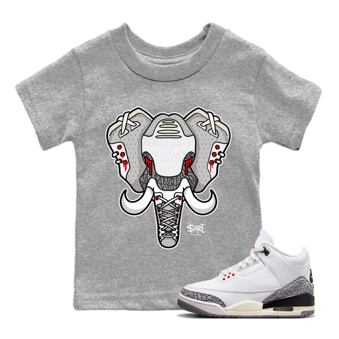 Elephant Symbol Kids Tops - Air Jordan 3 White Cement