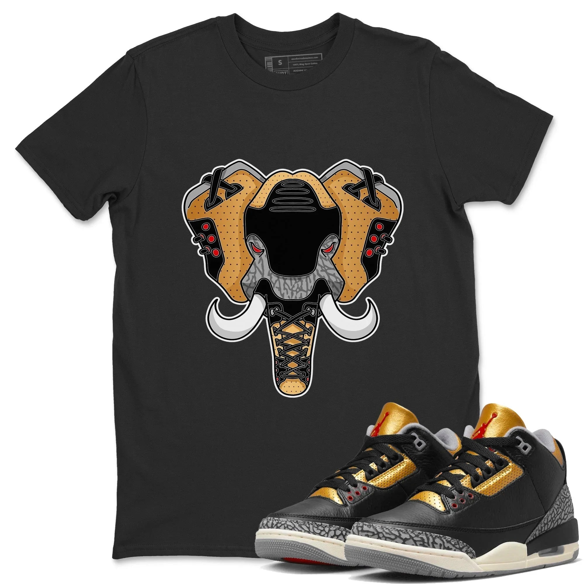 Elephant Symbol Unisex Tops - Air Jordan 3 Black Gold