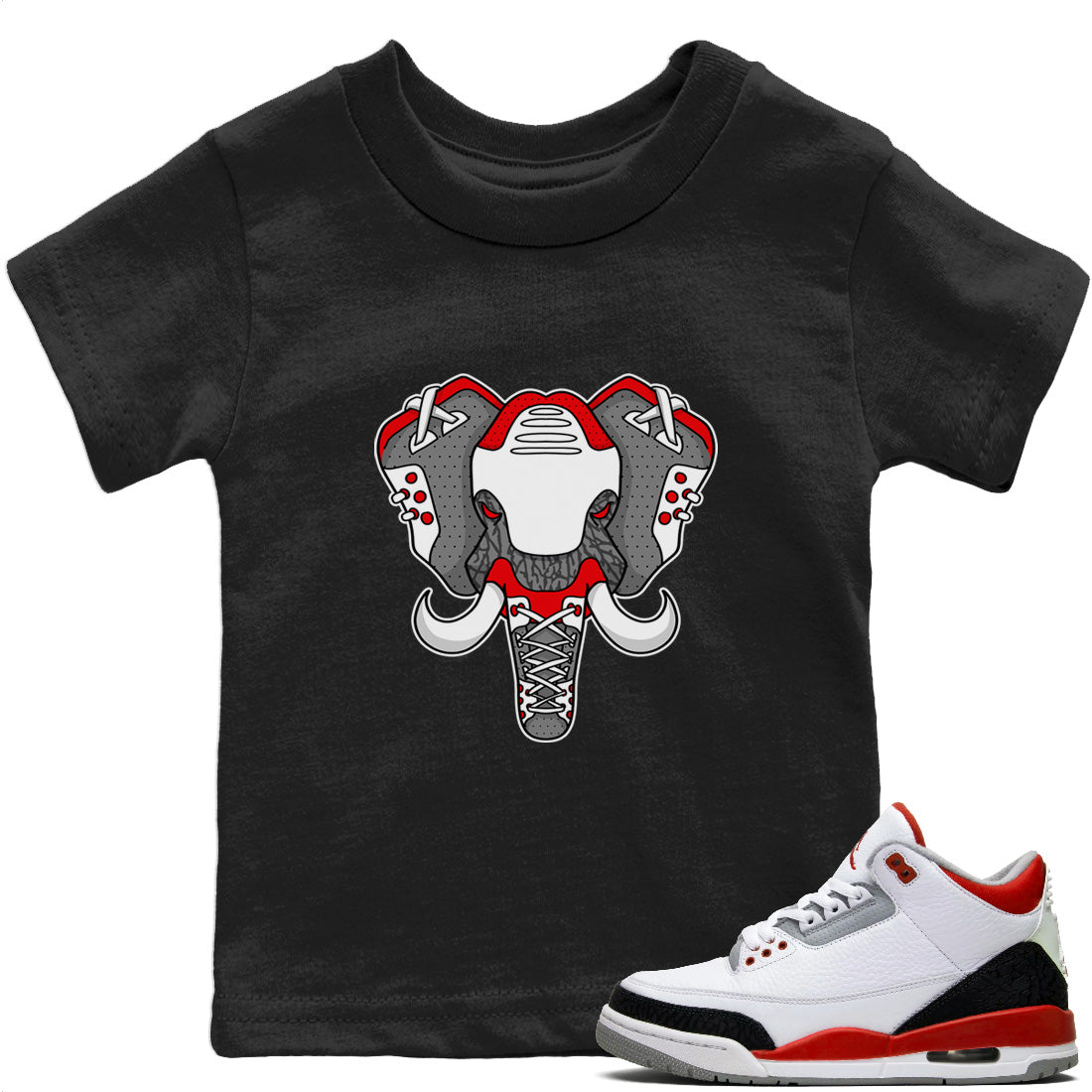 Elephant Symbol Kids Tops - Air Jordan 3 Fire Red