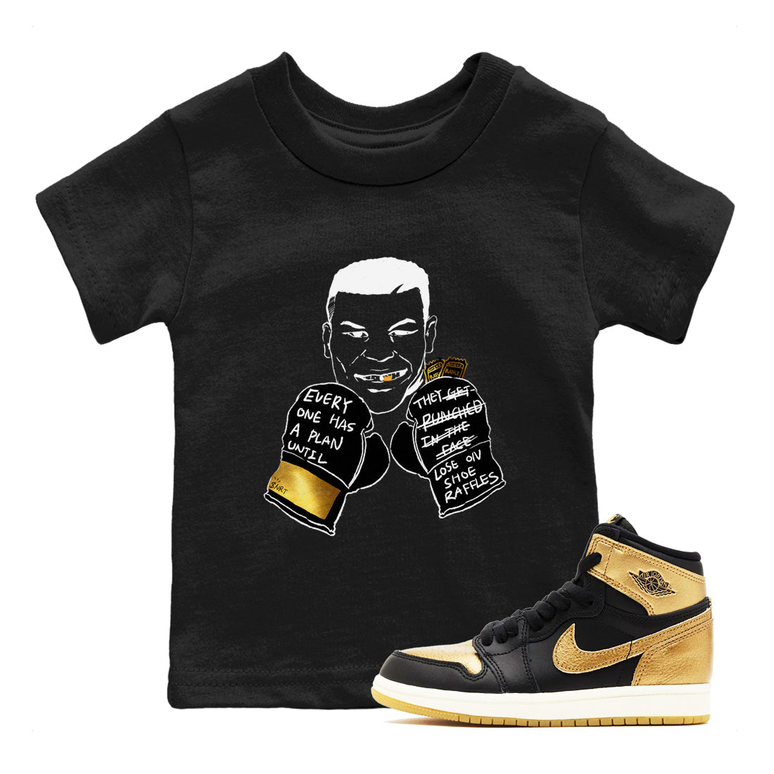 Everyone Has A Plan snkmatch Tees Kids - Air Jordan 1 Black Metallic Gold