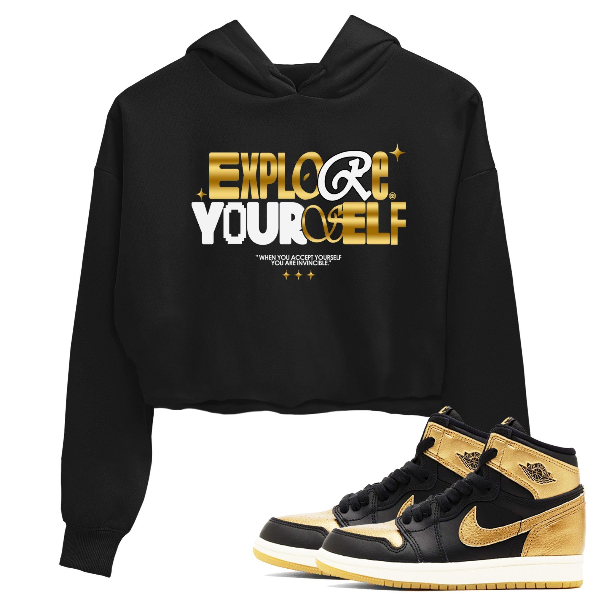 Explore Yourself snkmatch Women's Top - Air Jordan 1 Black Metallic Gold