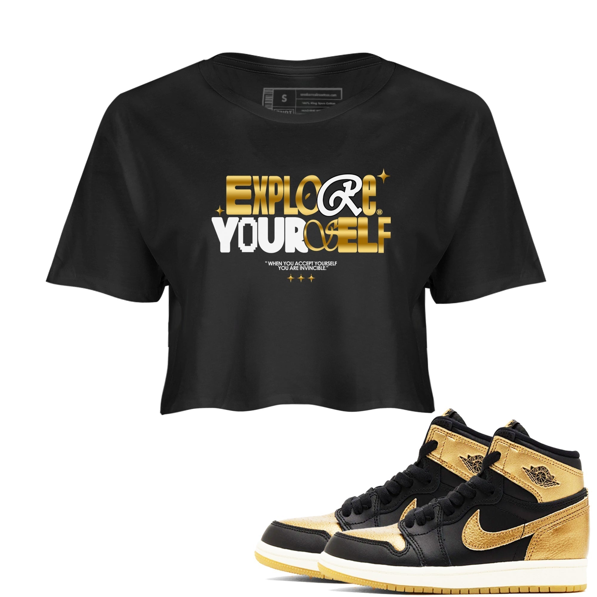 Explore Yourself snkmatch Women's Top - Air Jordan 1 Black Metallic Gold