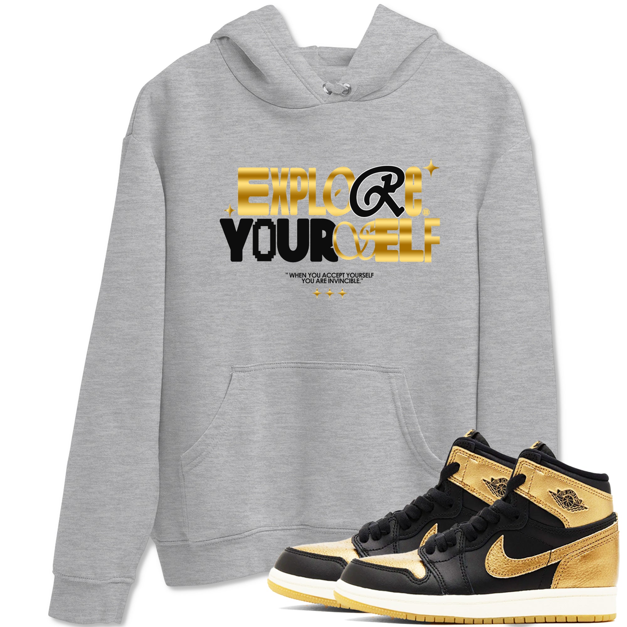 Explore Yourself snkmatch Tees - Air Jordan 1 Black Metallic Gold