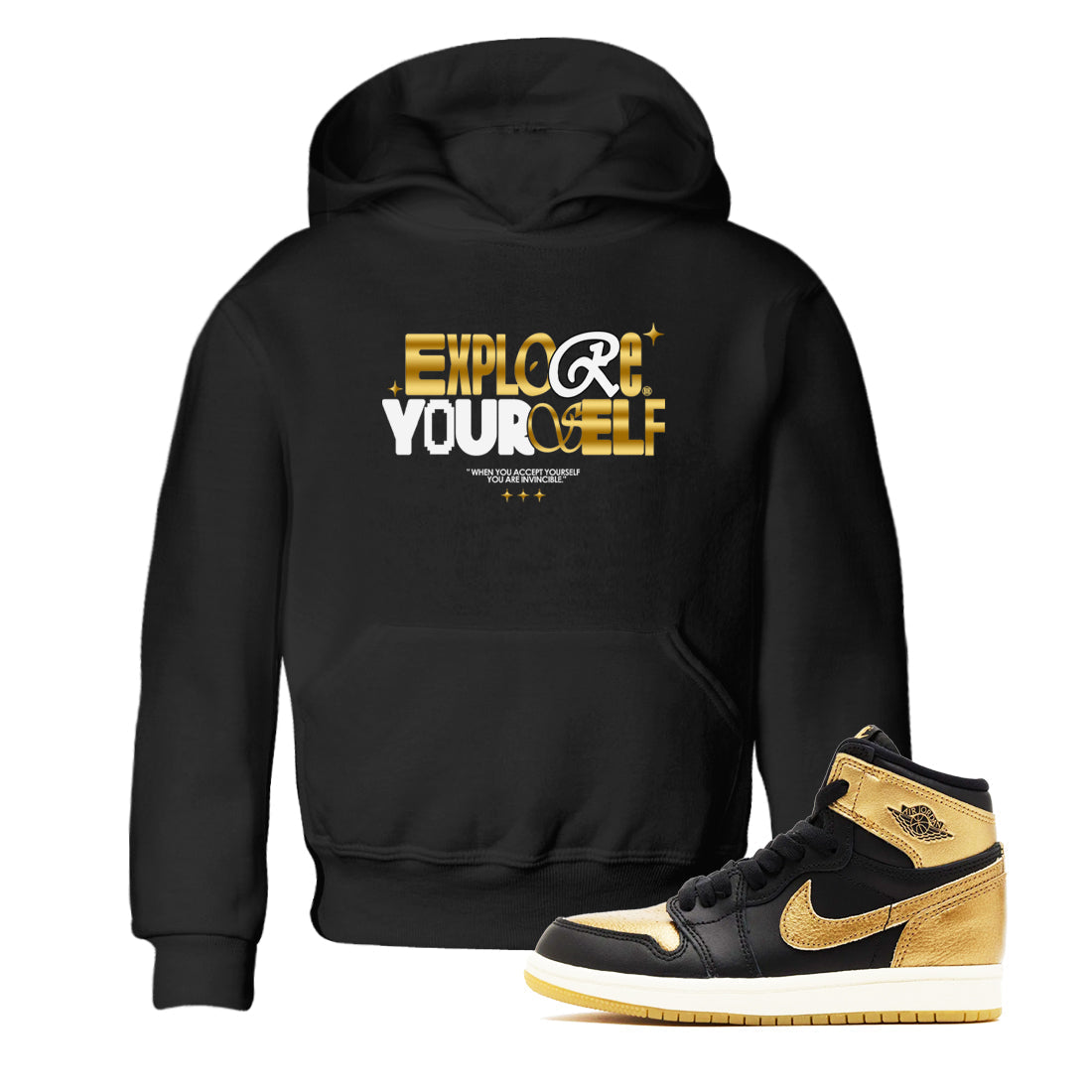 Explore Yourself snkmatch Tees Kids - Air Jordan 1 Black Metallic Gold