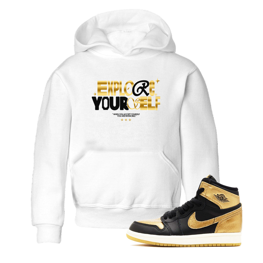 Explore Yourself snkmatch Tees Kids - Air Jordan 1 Black Metallic Gold