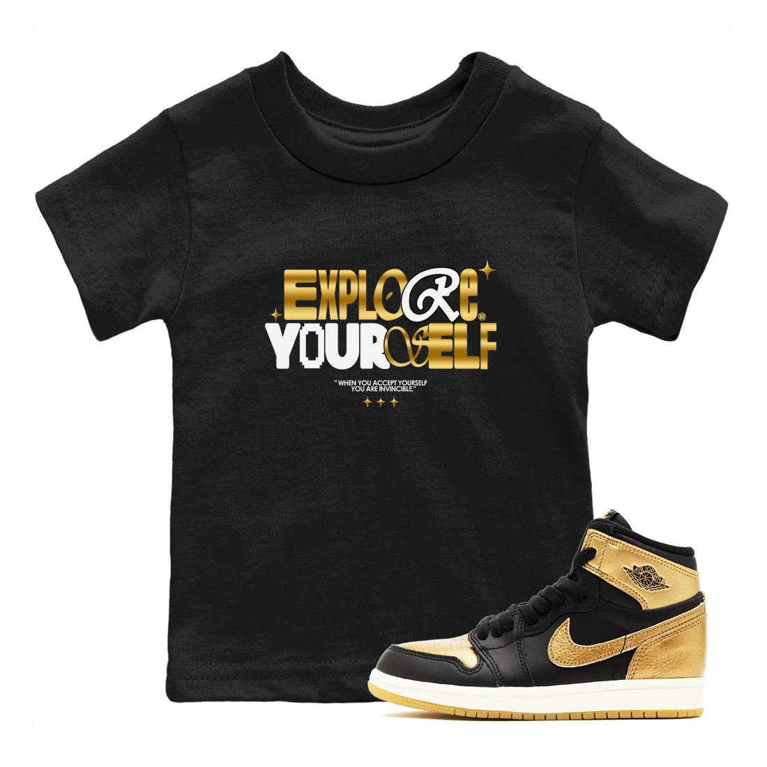 Explore Yourself snkmatch Tees Kids - Air Jordan 1 Black Metallic Gold
