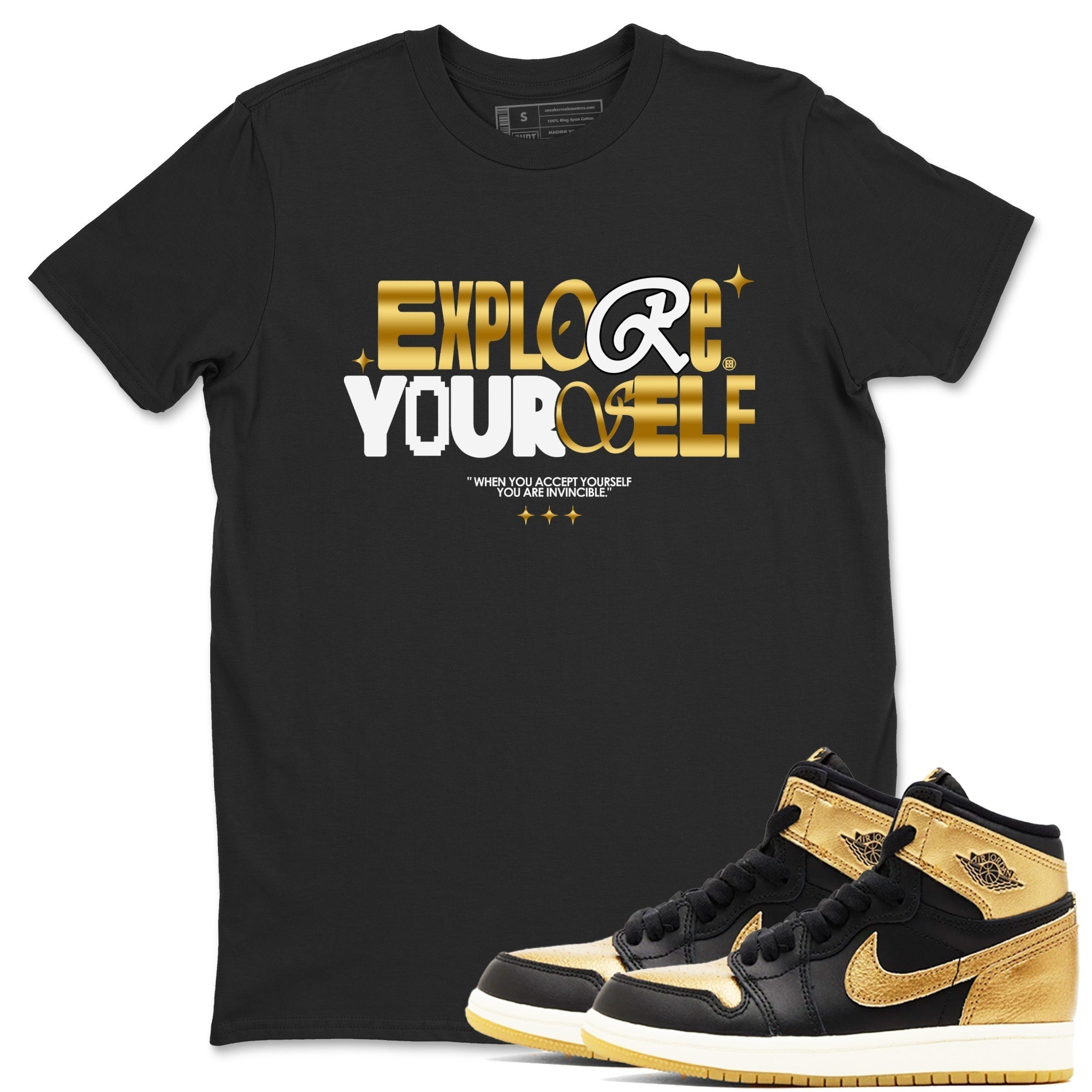 Explore Yourself snkmatch Tees - Air Jordan 1 Black Metallic Gold