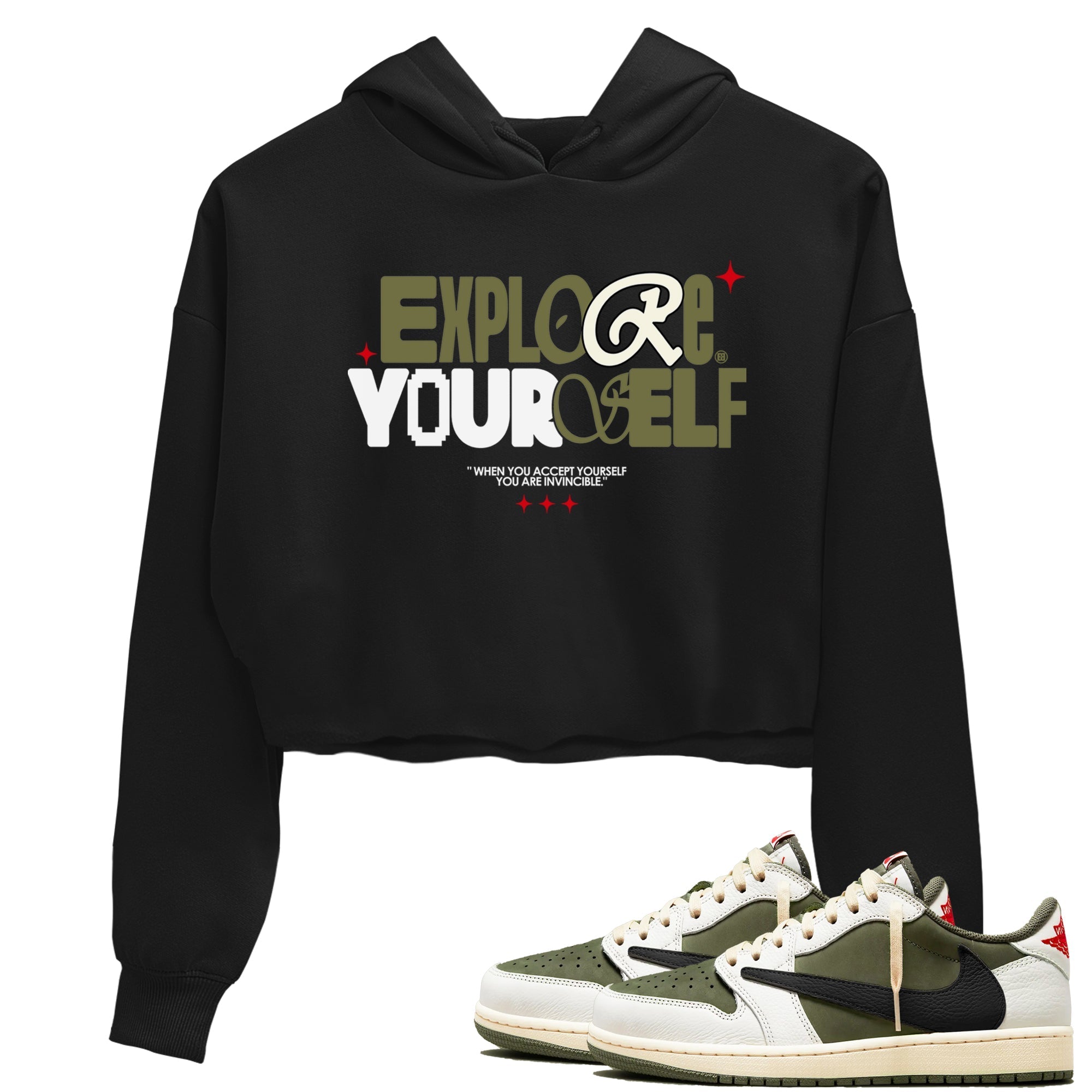 Explore Yourself snkmatch Women's Top - Air Jordan 1 Travis Scott Medium Olive