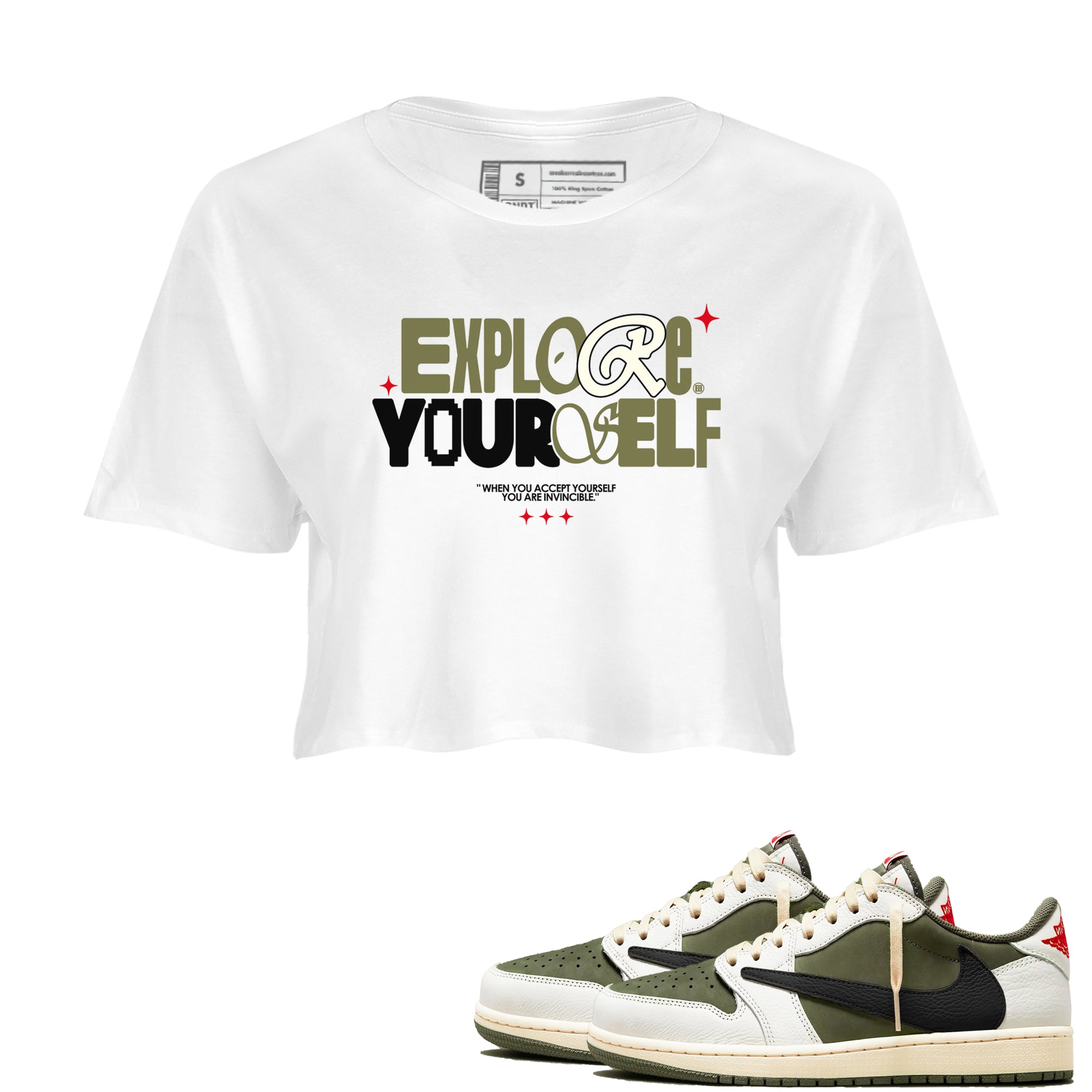 Explore Yourself snkmatch Women's Top - Air Jordan 1 Travis Scott Medium Olive