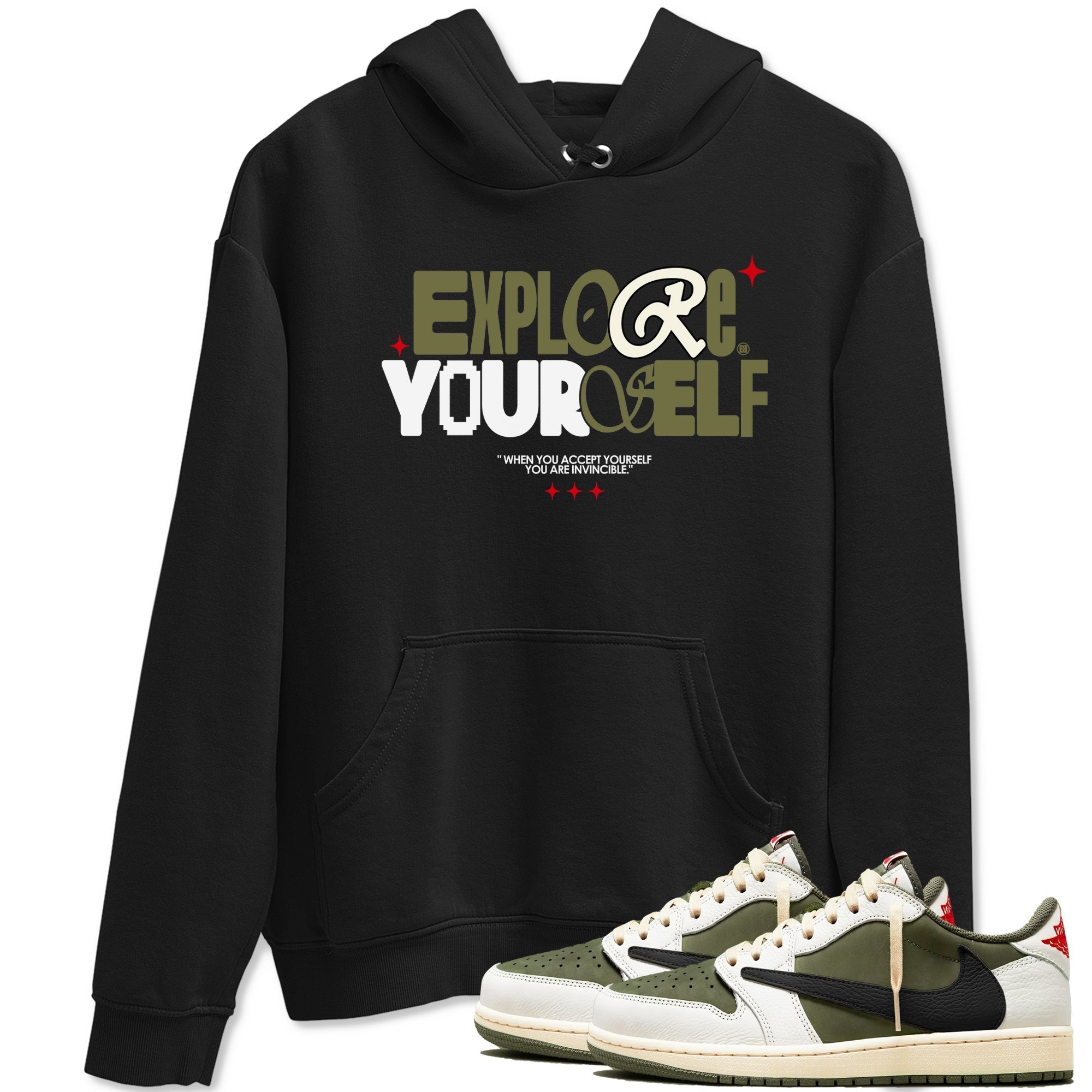 Explore Yourself snkmatch Tees - Air Jordan 1 Travis Scott Medium Olive