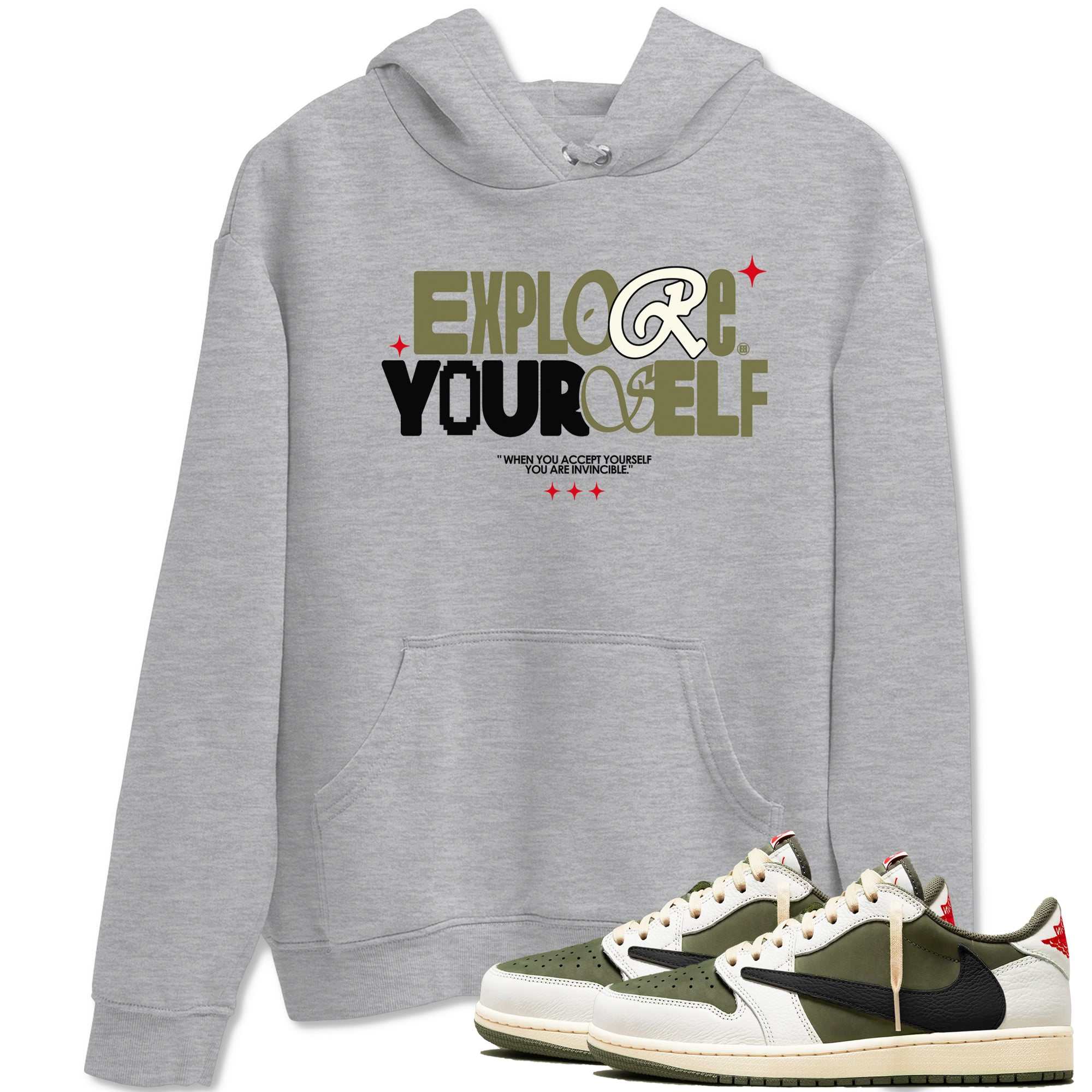 Explore Yourself snkmatch Tees - Air Jordan 1 Travis Scott Medium Olive