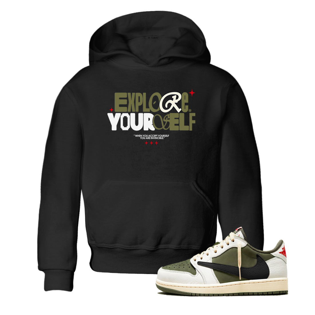 Explore Yourself snkmatch Tees Kids - Air Jordan 1 Travis Scott Medium Olive