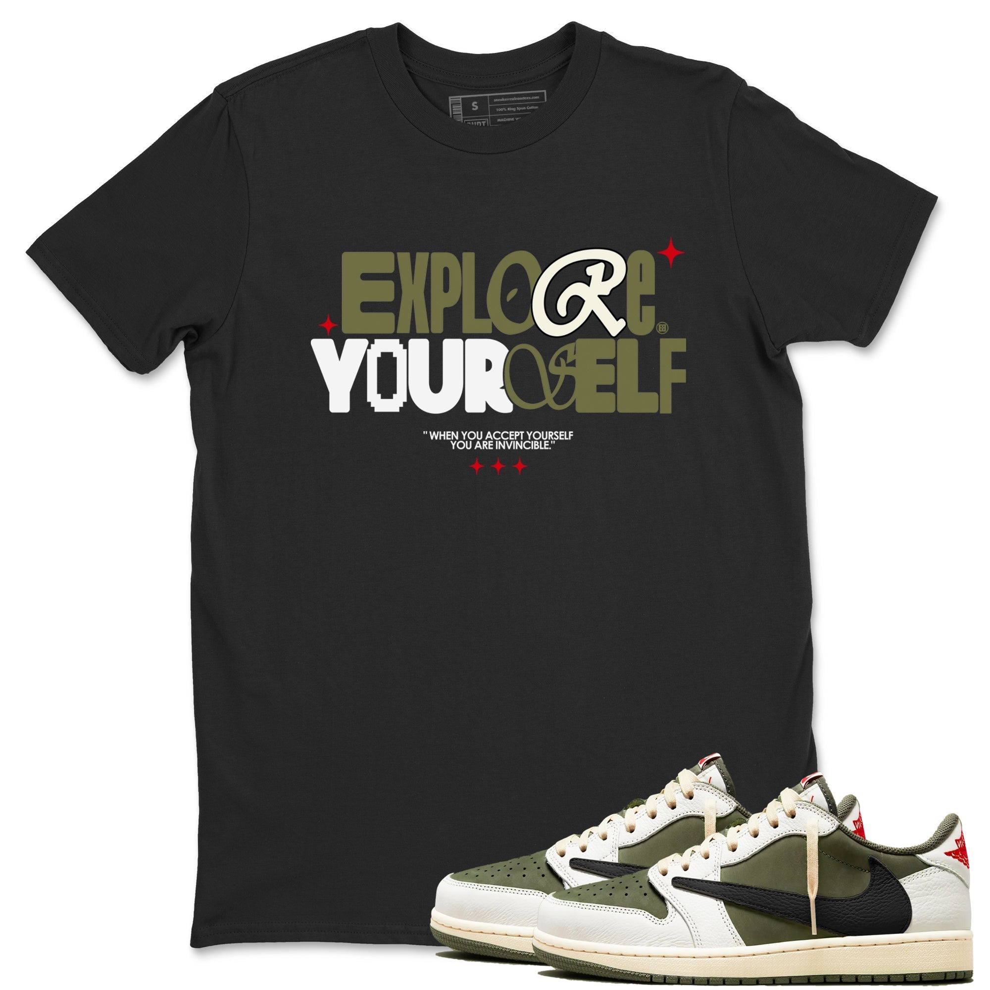 Explore Yourself snkmatch Tees - Air Jordan 1 Travis Scott Medium Olive