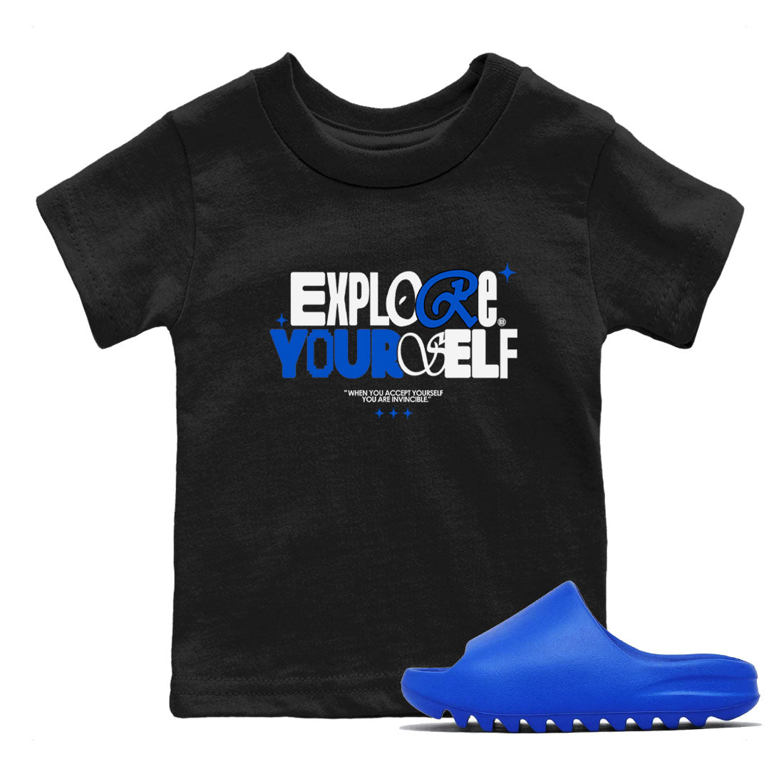 Explore Yourself snkmatch Tees Kids - Yeezy Slide Azure