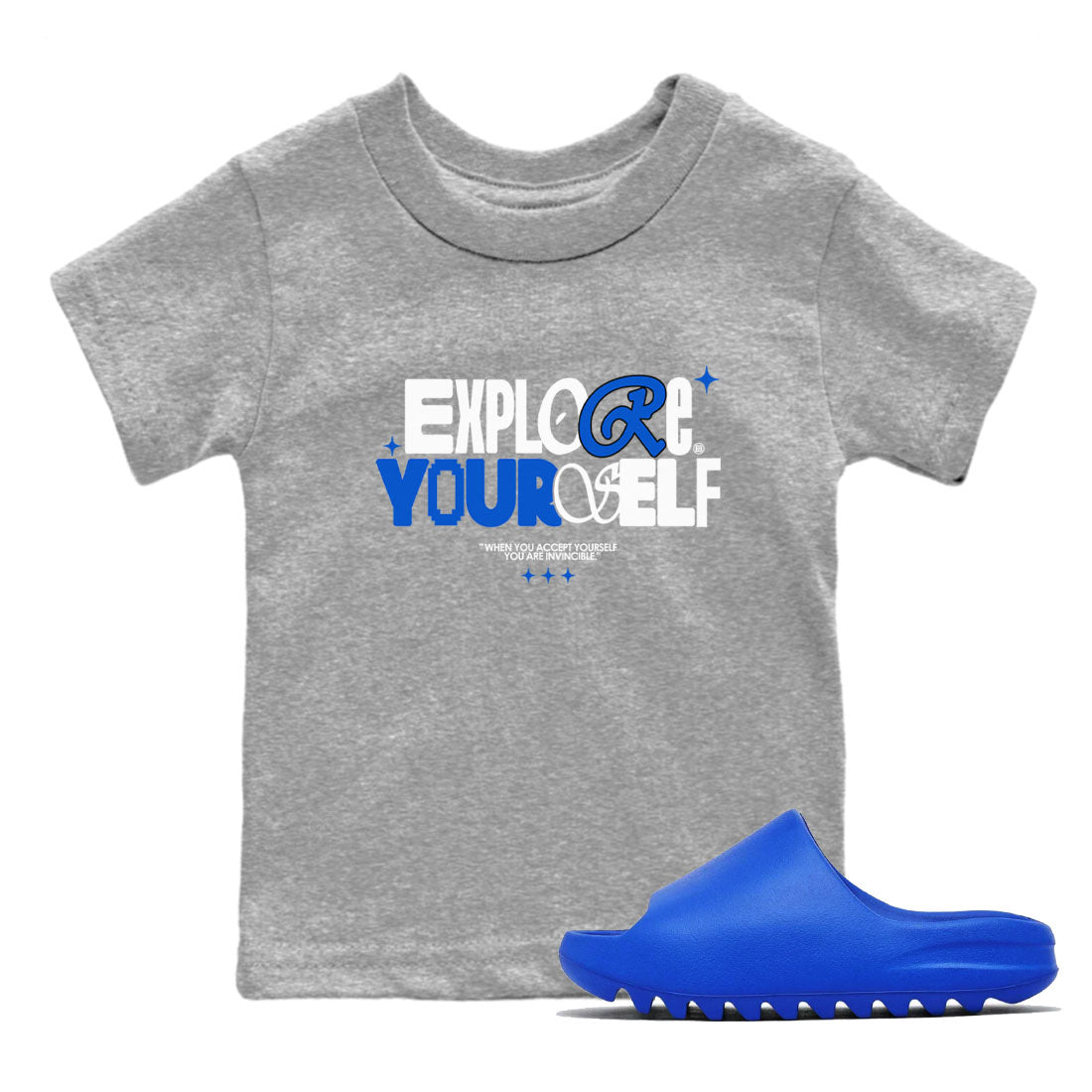 Explore Yourself snkmatch Tees Kids - Yeezy Slide Azure