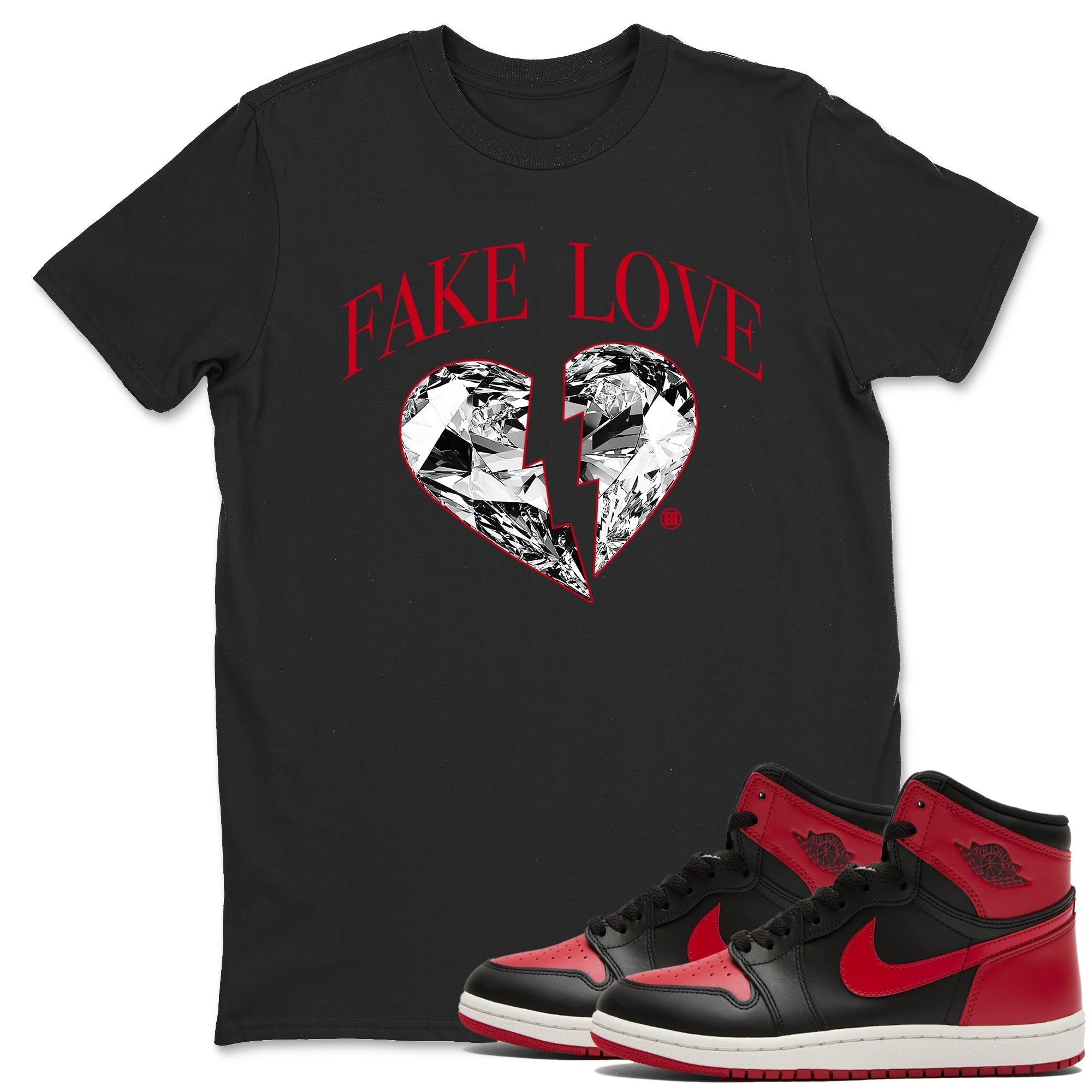 Fake Love snkmatch Tees - Air Jordan 1 '85 Bred