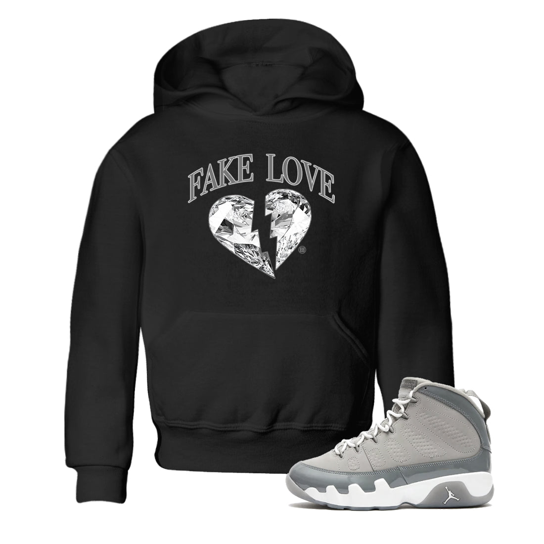 Fake Love snkmatch Tees Kids - Air Jordan 9 Cool Grey