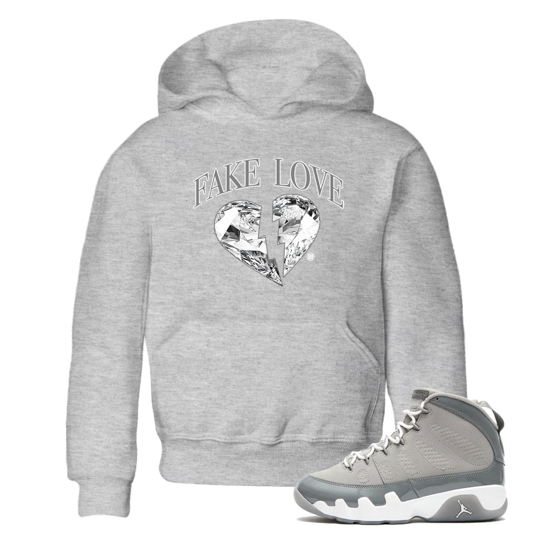Fake Love snkmatch Tees Kids - Air Jordan 9 Cool Grey