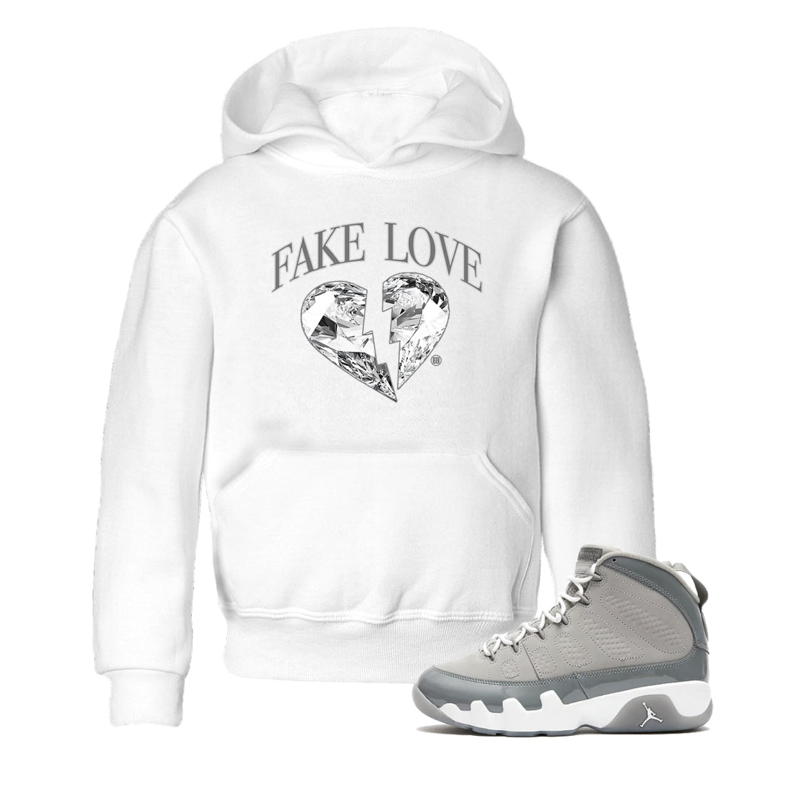 Fake Love snkmatch Tees Kids - Air Jordan 9 Cool Grey