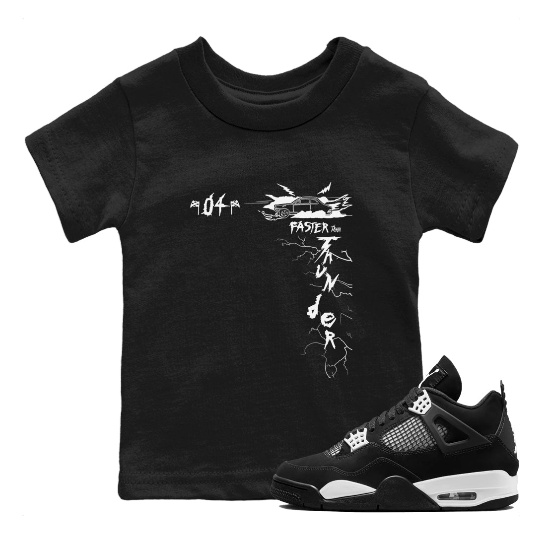 Faster Than Thunder snkmatch Tees Kids - Air Jordan 4 White Thunder