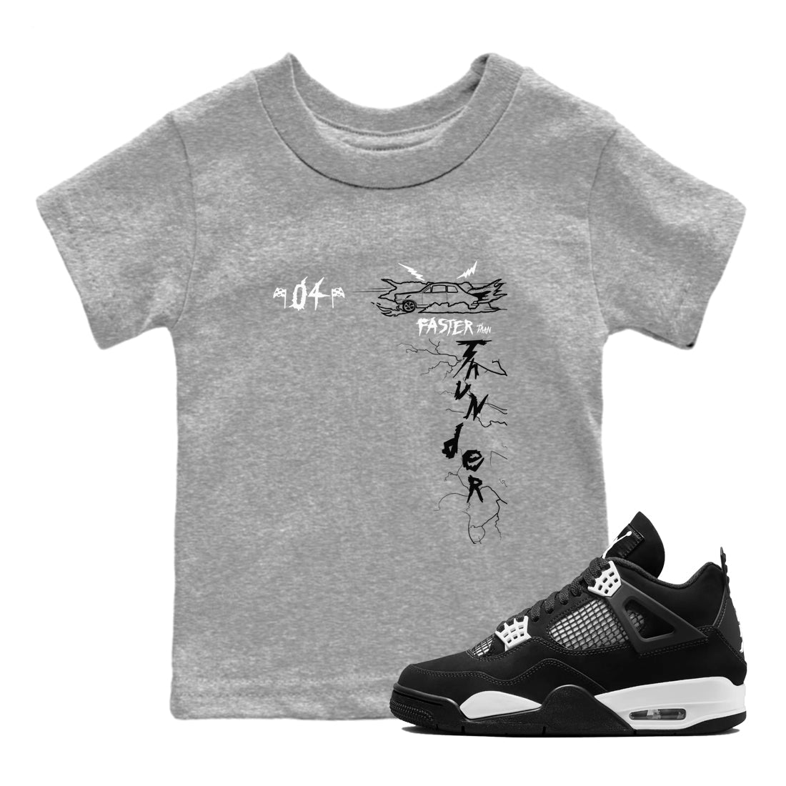 Faster Than Thunder snkmatch Tees Kids - Air Jordan 4 White Thunder