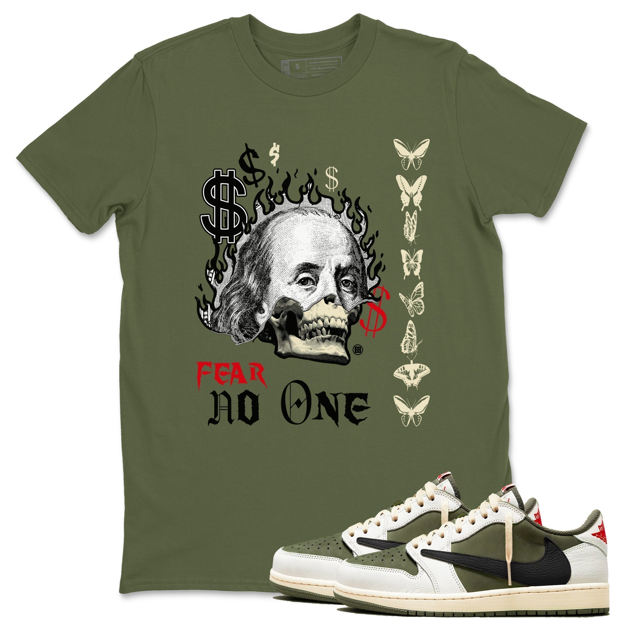 Fear No One snkmatch Tees - Air Jordan 1 Travis Scott Medium Olive