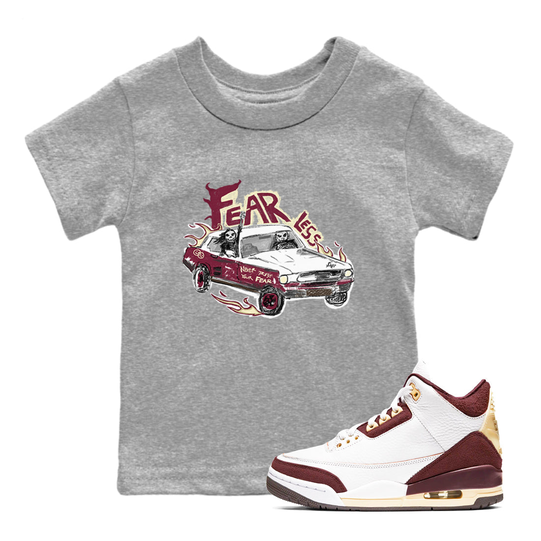 Fearless Car snkmatch Tees Kids - Air Jordan 3 A Ma Maniere x Burgundy Crush