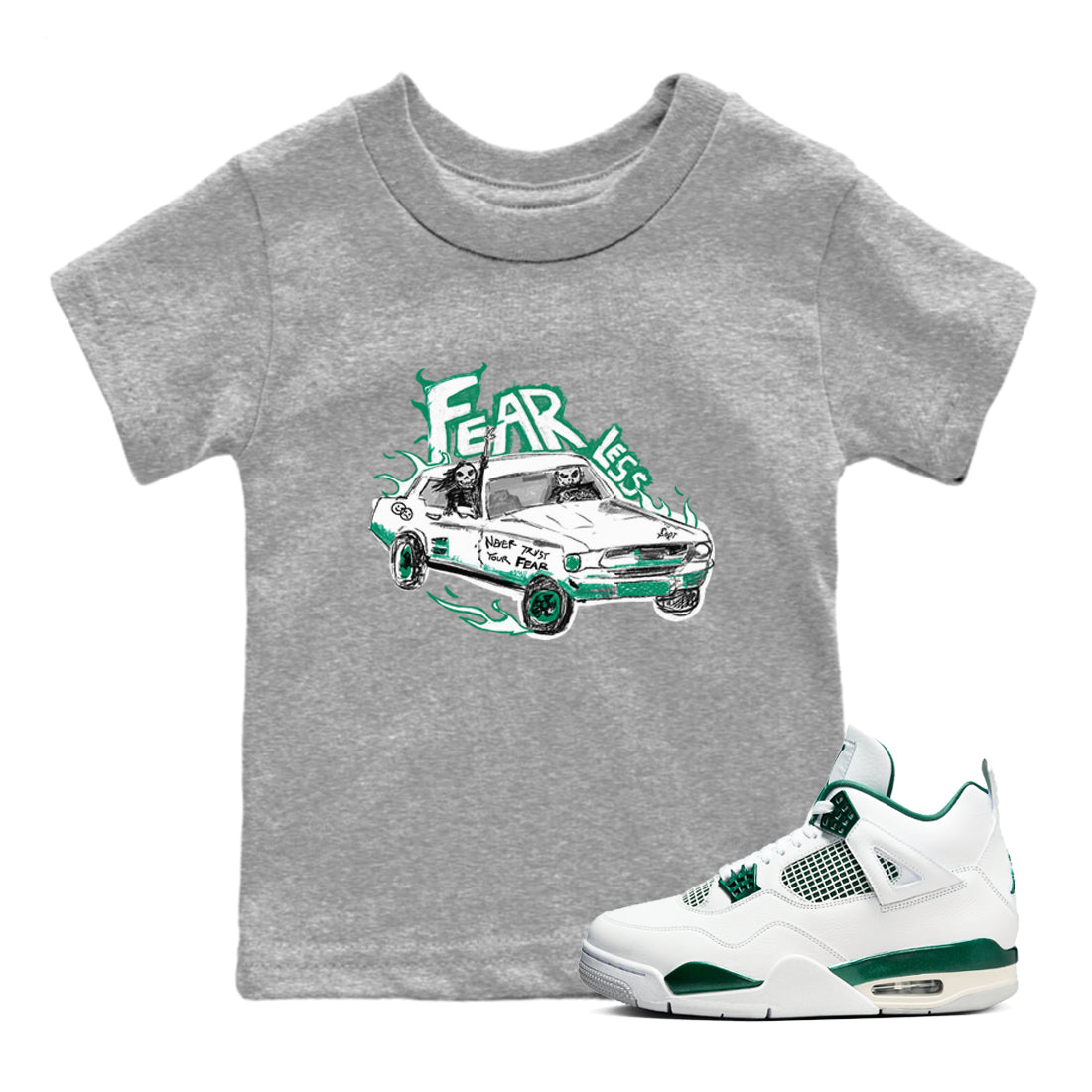 Fearless Car snkmatch Tees Kids - Air Jordan 4 Oxidized Green