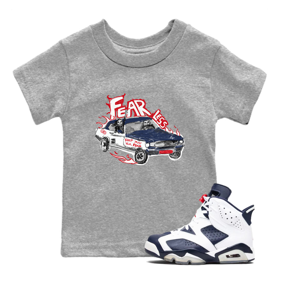 Fearless Car snkmatch Tees Kids - Air Jordan 6 White And Midnight Navy