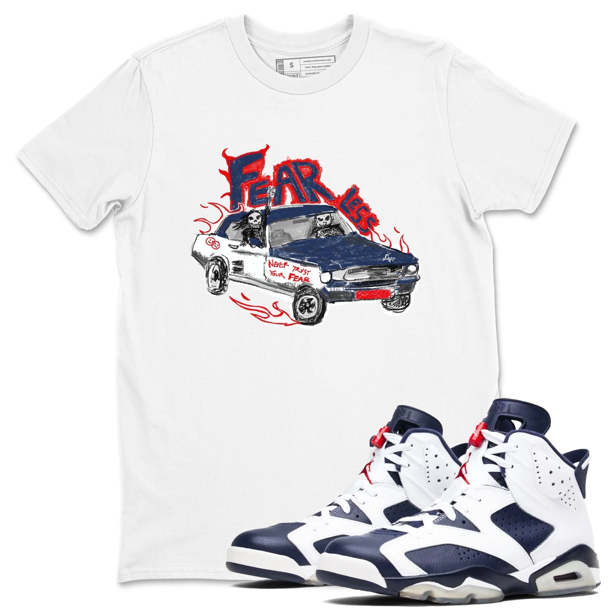 Fearless Car snkmatch Tees - Air Jordan 6 White And Midnight Navy