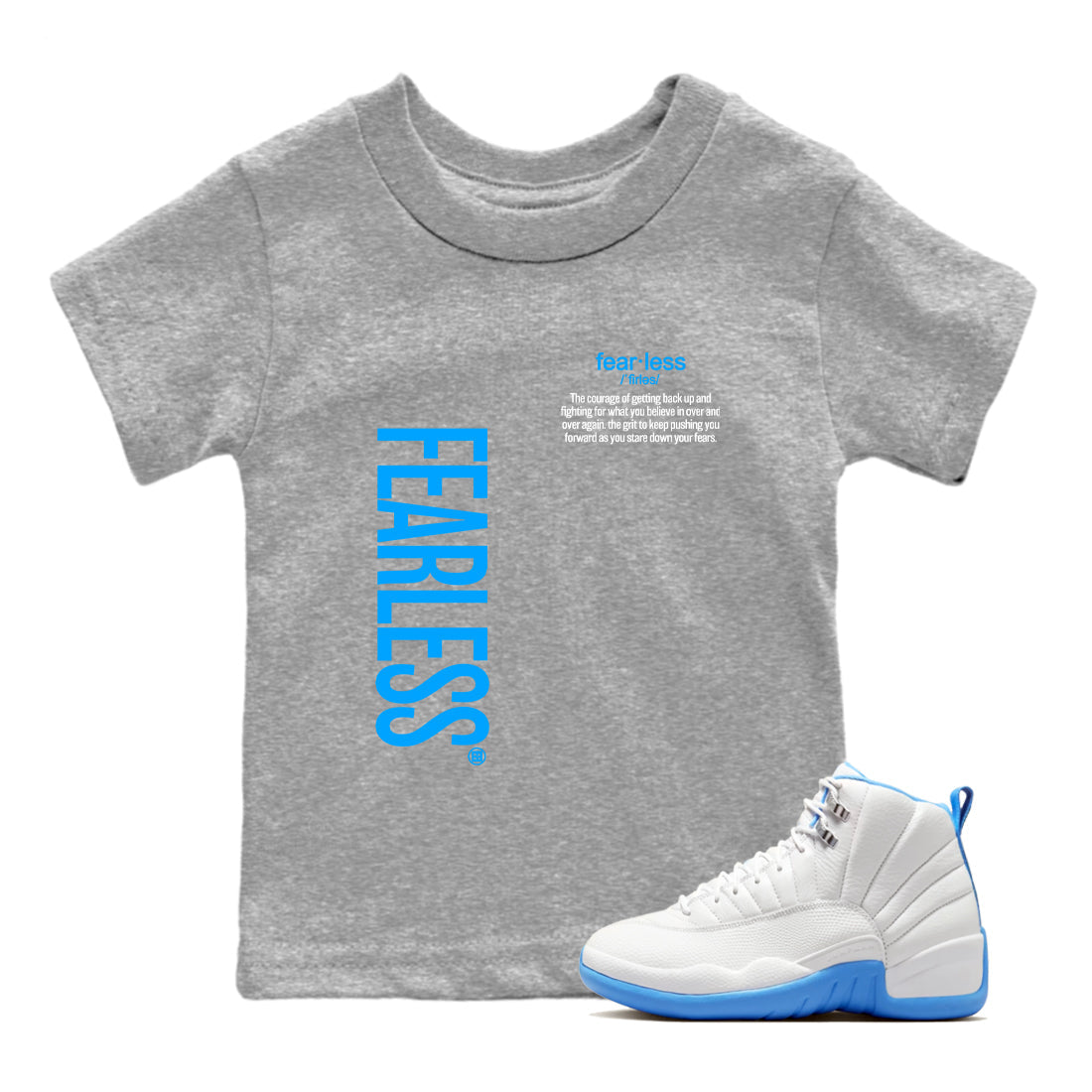 Fearless Definition snkmatch Tees Kids - Air Jordan 12 White and University Blue