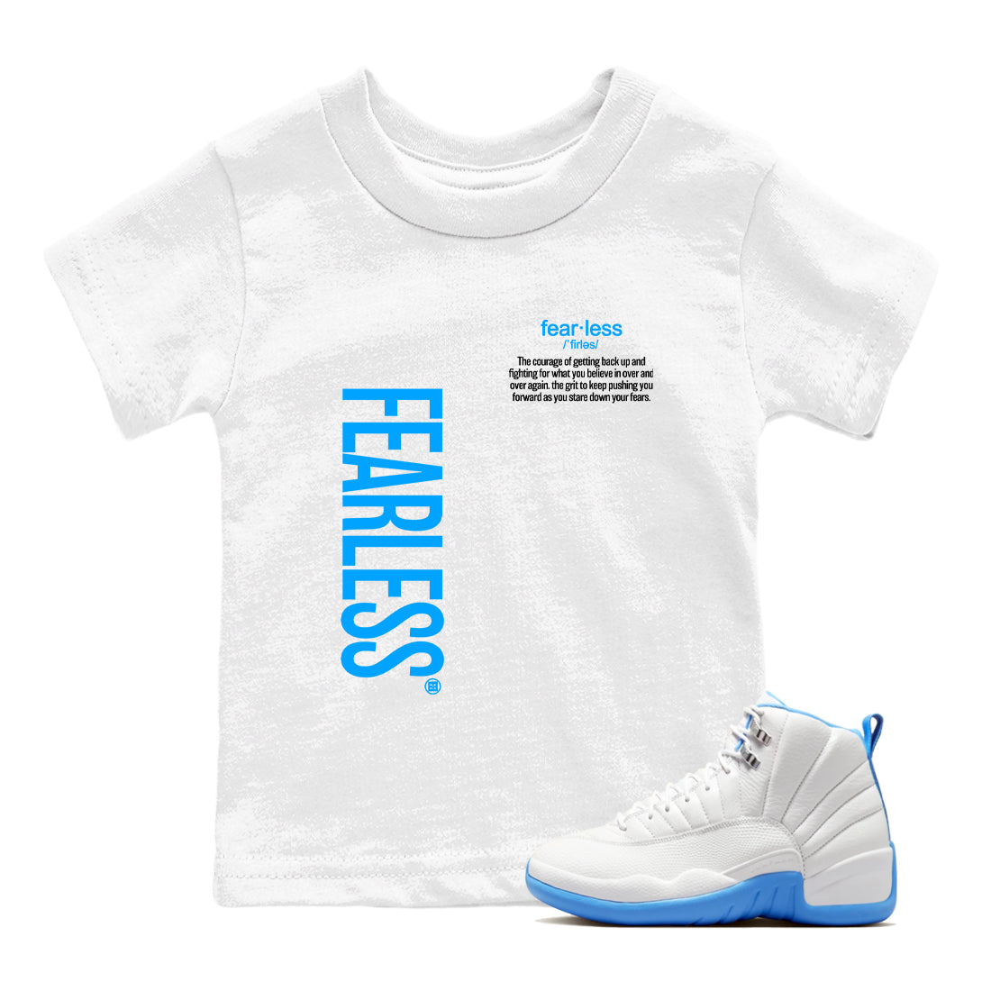 Fearless Definition snkmatch Tees Kids - Air Jordan 12 White and University Blue