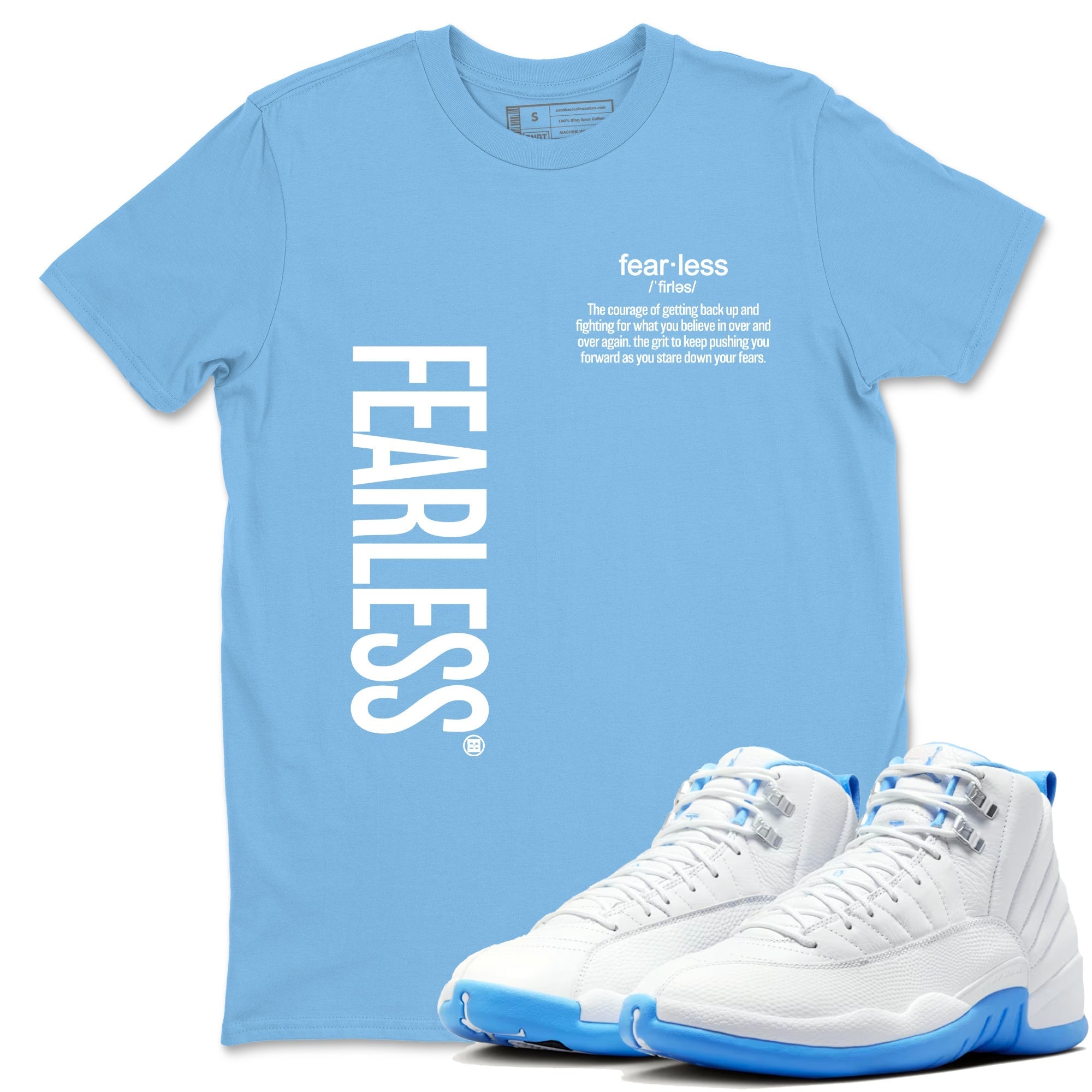 Fearless Definition snkmatch Tees - Air Jordan 12 White and University Blue