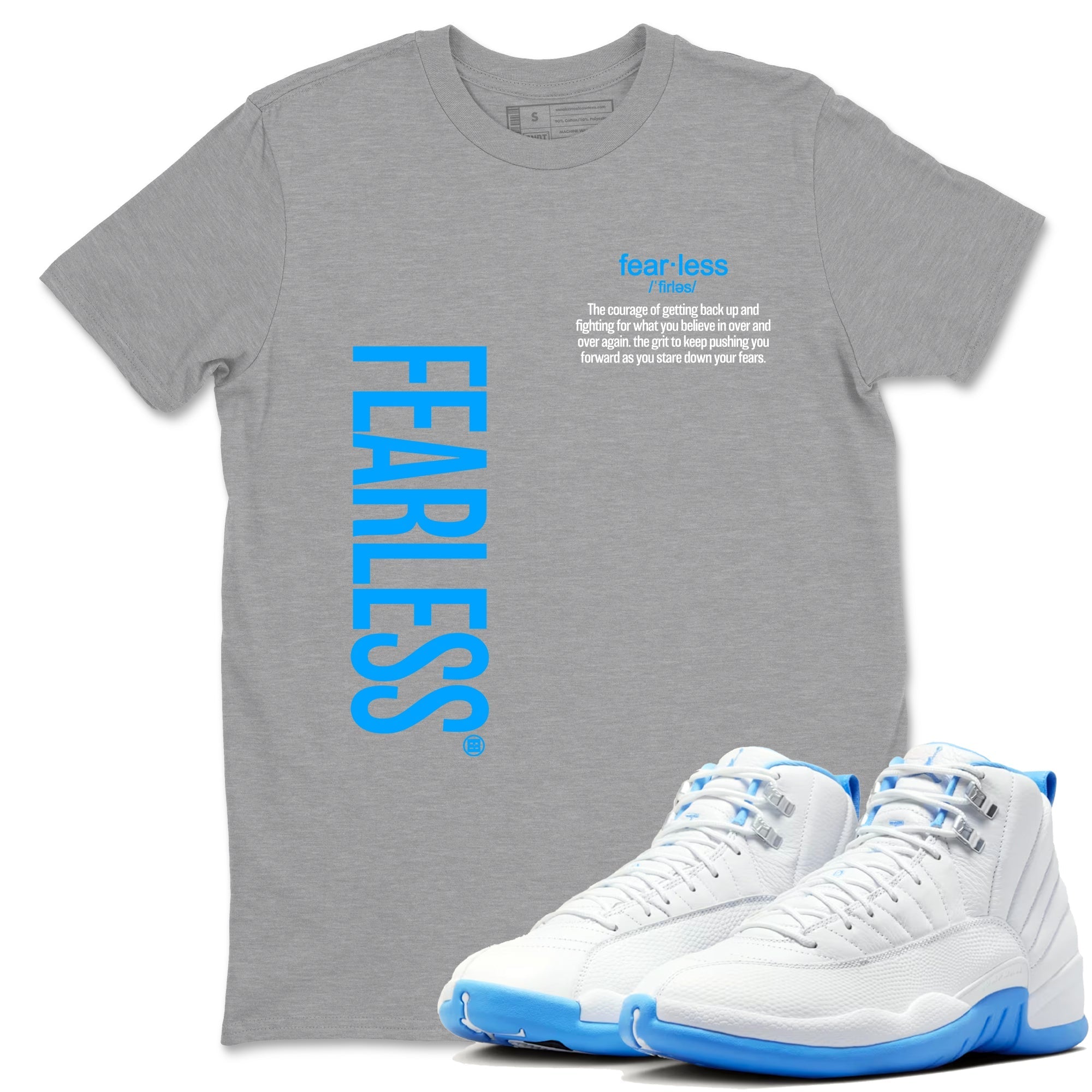 Fearless Definition snkmatch Tees - Air Jordan 12 White and University Blue