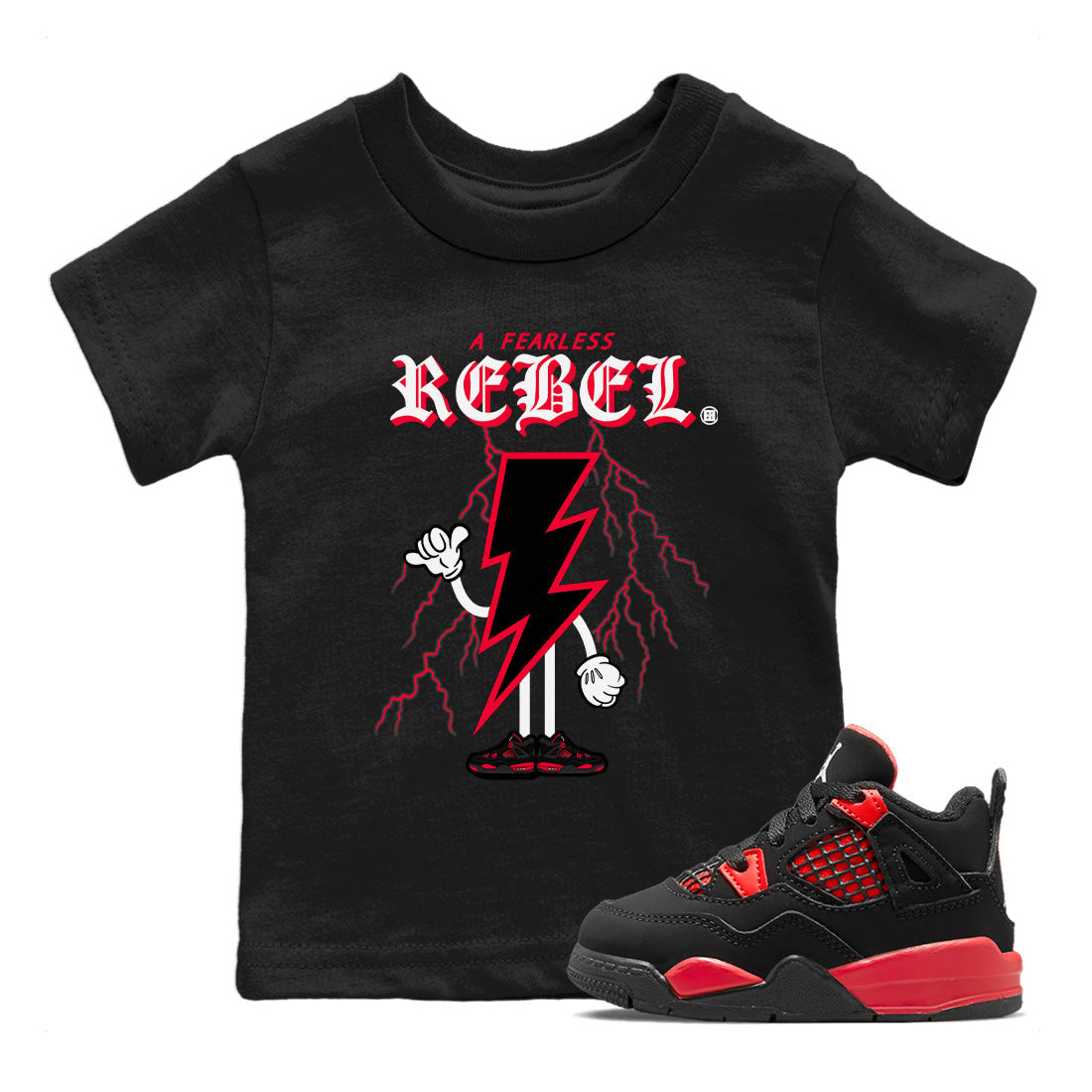 Fearless Rebel Kids Tops - Air Jordan 4 Red Thunder