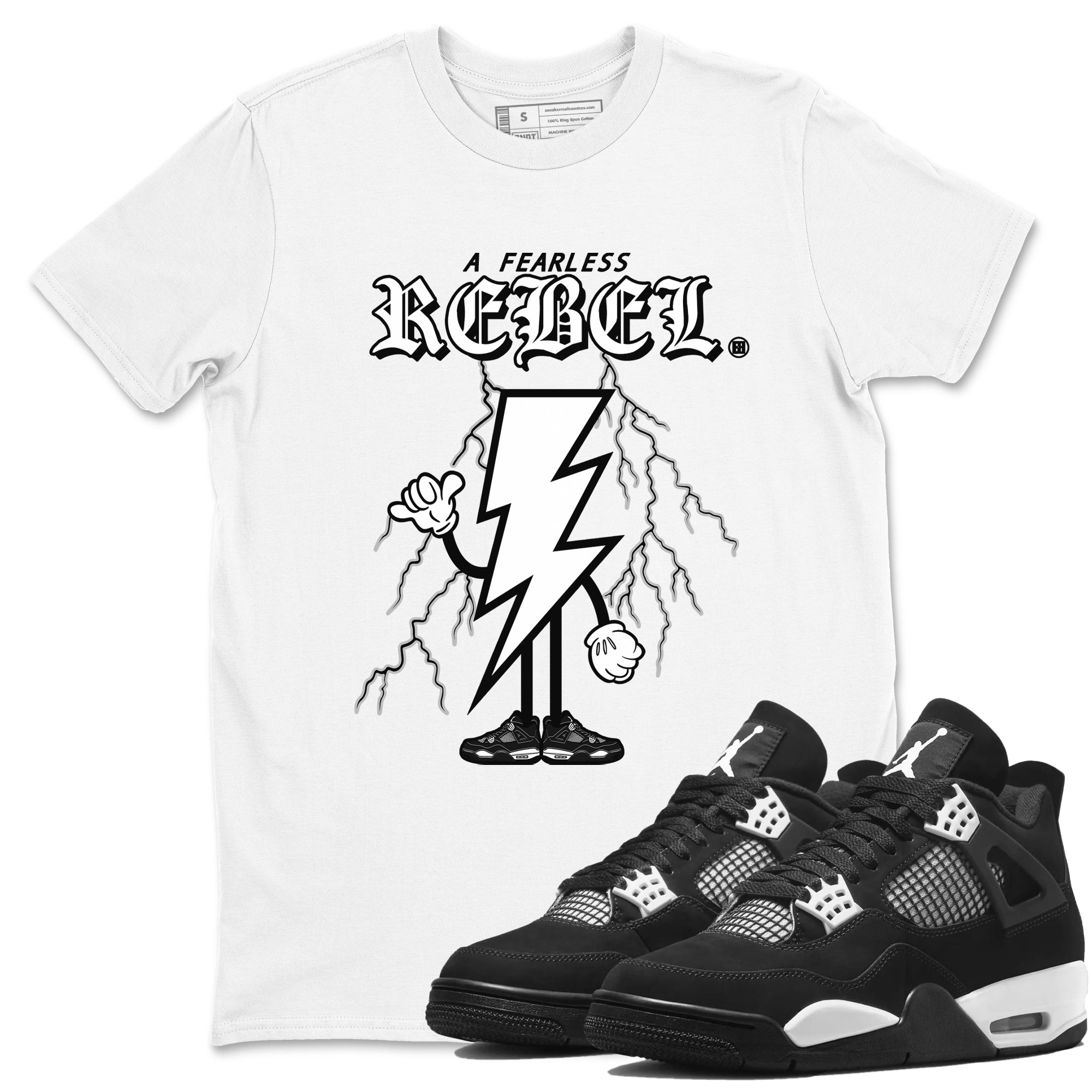 Fearless Rebel snkmatch Tees - Air Jordan 4 White Thunder