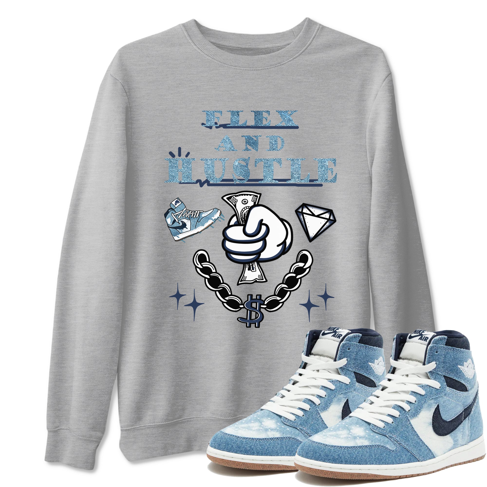 Flex And Hustle snkmatch Tees - Air Jordan 1 Denim 2024
