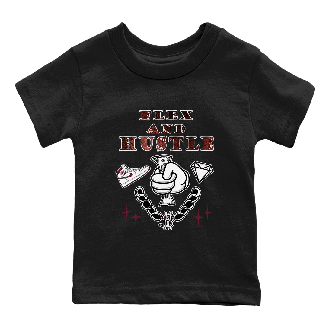 Flex And Hustle snkmatch Tees Kids - Air Jordan 1 Metallic Burgundy