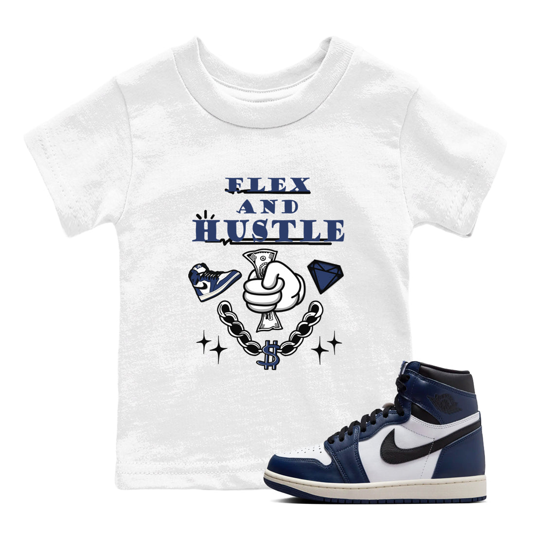 Flex And Hustle snkmatch Tees Kids - Air Jordan 1 Midnight Navy