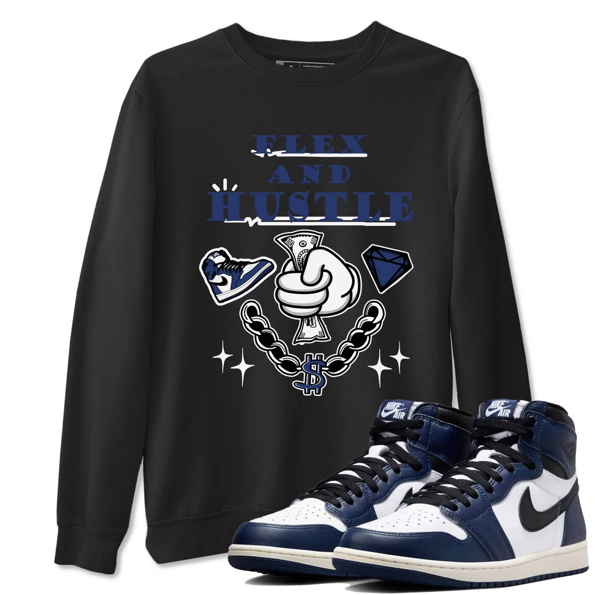 Flex And Hustle snkmatch Tees - Air Jordan 1 Midnight Navy