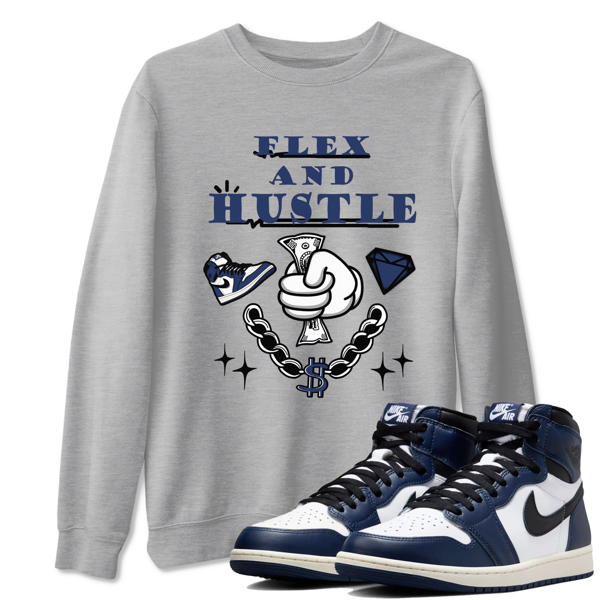 Flex And Hustle snkmatch Tees - Air Jordan 1 Midnight Navy