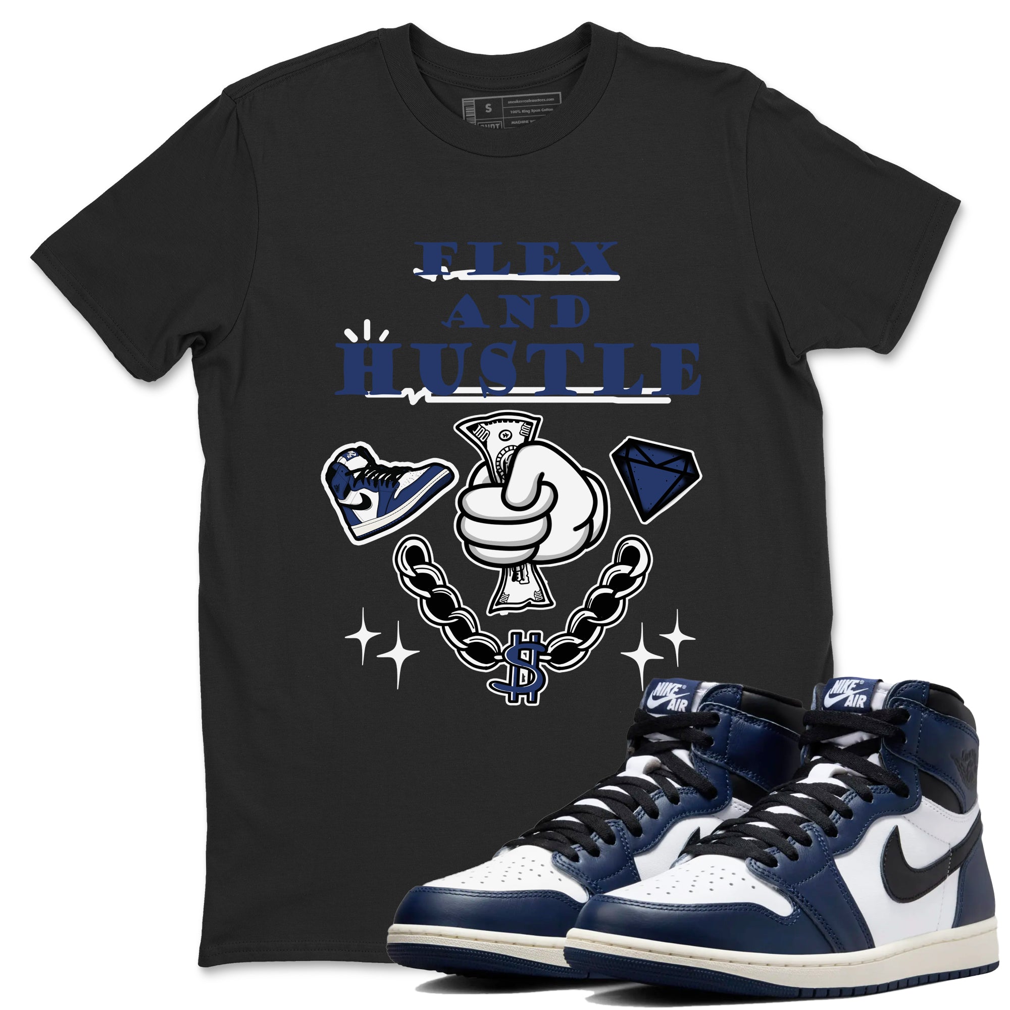 Flex And Hustle snkmatch Tees - Air Jordan 1 Midnight Navy